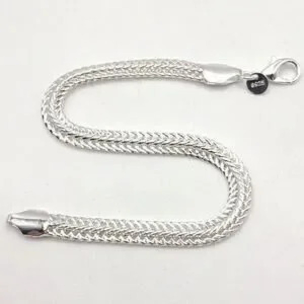 925 Silver Plated Bracelet Wheat Chain 6mm Unisex Valentine's Birthday Gift